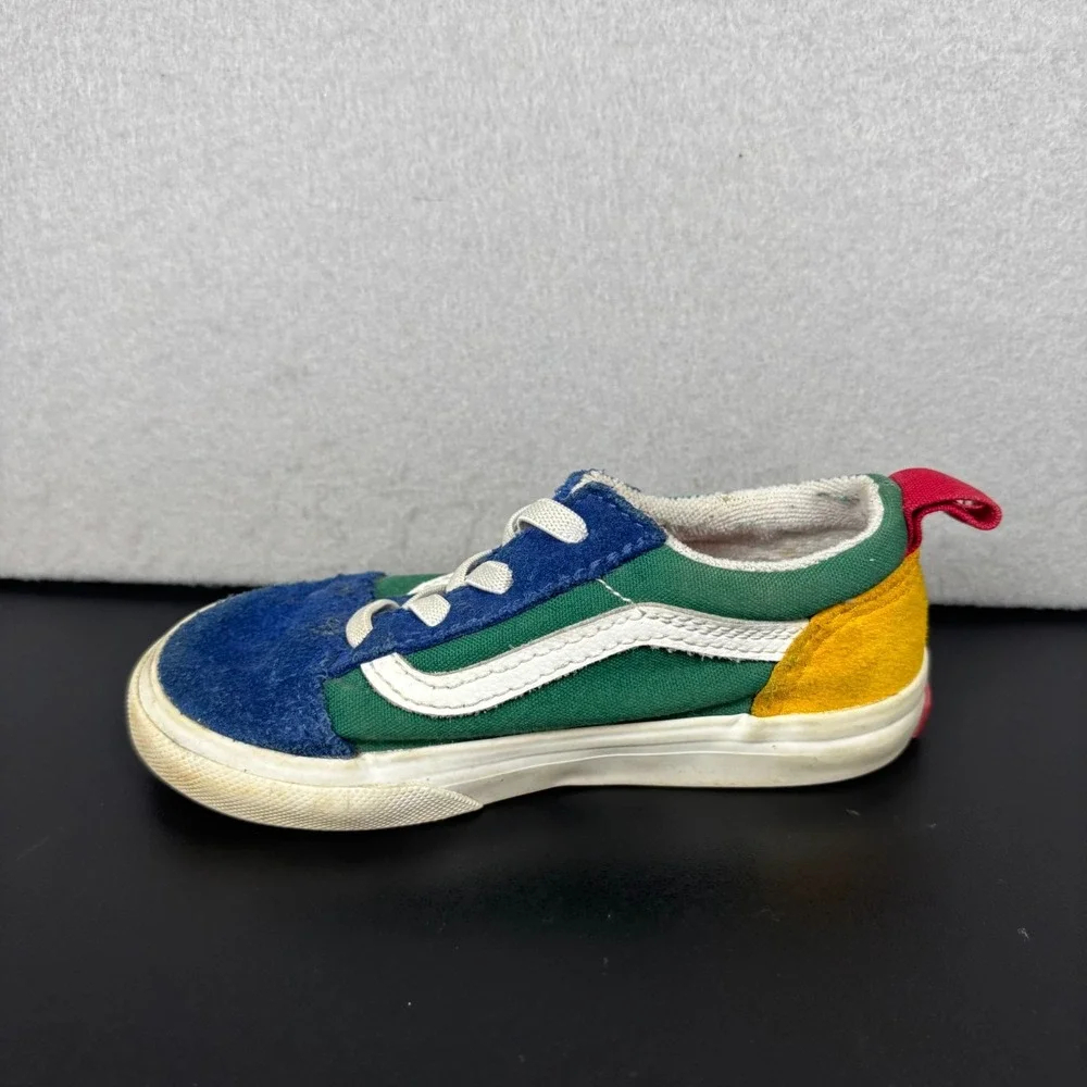 Vans Old Skool Elastic Lace Toddler Sneakers Size 8.5 Multicolor Colorblock Shoe